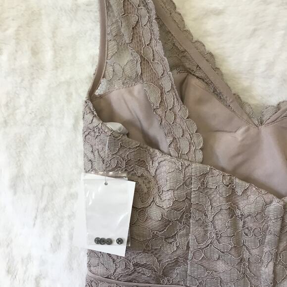 David Bridal Short Mocha Lace Dress with V-Neck - Picture 12 of 16